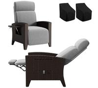 Fiutazge Set 2 Tumbona de Ratán con Respaldo Regulable,Sillon Relax Reclinable,Chaise Longue con Cojín y Funda Sillas Jardin,Tumbonas Jardin Exterior para Terraza Patio,Ratán Negro y Cojín Gris