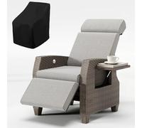 Fiutazge Tumbona de Ratán Respaldo Regulable con Cojín,Funda Protectora,Tumbona de Jardín,Fácil Limpieza Fundas Intercambiables,Silla de jardín,para Patio Terraza-Beige