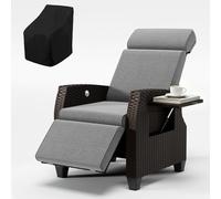 Fiutazge Tumbona de Ratán Respaldo Regulable con Cojín,Funda Protectora,Tumbona de Jardín,Fácil Limpieza Fundas Intercambiables,Silla de jardín,para Patio Terraza-Gris