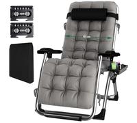 Fiutazge Tumbonas Jardín Exterior de 65cm,Tumbona Plegable con Respaldo Ajustable,Sun Lounger con Cojín,Reposacabezas,Portavasos,Tumbona de Relax Ergonómico para Camping,Jardín y Balcón,Gris
