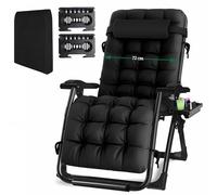 Fiutazge Tumbonas Jardín Exterior de 72cm,Silla de Jardín,Tumbona Plegable con Respaldo Ajustable,Cojín,Reposacabezas,Portavasos,Ergonómico Tumbona de Relax para Camping y Balcón,Negro