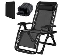 Fiutazge Tumbonas Jardin Exterior,Tumbona Plegable con Acolchado,Reposacabezas ExtraíBle,Portavasos, Respaldo Ajustable,Silla Reclinable para Patio,JardíN,Playa,Piscina,Máxima 240Kg-Negro
