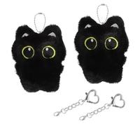 FIUTEKO 2 Piezas Llavero Gato Negro de Peluche, Llavero Peluche Gato Kawaii con Colgante Corazón y Sonido Divertido Llavero para Mochila Bolsa Llaves, Regalo para Amantes de los Gatos