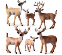 FIUTEKO Set de 6 Ciervos Figuras de Animales del Bosque,Realistas de PVC Pintados a Mano Animales del Bosque Juguete Educativo Figuras de Ciervo para Decoración de Cumpleaños Navidad y Pasteles