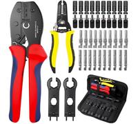 FIVAVA Juego de crimpadora solar, 1 alicates de crimpado, 1 pelacables, 10 pares de conectores de cable, 10 pares de conectores macho/hembra, 2 llaves inglesas, para cables solares de 2,5 a 6 mm².
