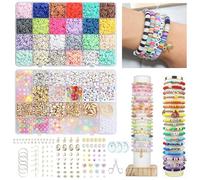 FIVAVA Kit de fabricación de pulseras de cuentas de arcilla polimérica, 24 colores, kit de fabricación de joyas para adolescentes y adultos, unisex, no plegable