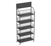 Fivaz - Estantería de supermercado de 5 Niveles, Resistente, con Ruedas, con 15 Ganchos y estantes de Panel sólido, Multifuncional, de Metal, para Tiendas