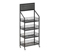 Fivaz - Expositor de 4 Niveles para supermercado, estanterías Independientes Negras con 12 Ganchos y 4 Ruedas, estantería metálica Grande para Tiendas