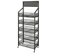 Fivaz - Expositor de 5 Niveles para supermercado, estanterías Independientes Negras con 12 Ganchos y 4 Ruedas, estantería metálica Grande para Tiendas