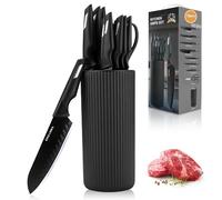 FIVE COWS Juego de Cocina de 12 Piezas, Contiene 5 cuchillos para Carne, Pan, Chef, Cuchillos, Cuchillo Santoku y 1 Tijeras Acero Inoxidable, con Alto de Carbono, Diseño Compacto Que Ahorra Espacio