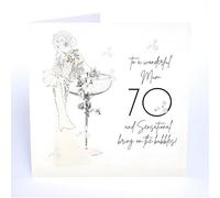 Five Dollar Shake Maravillosa tarjeta de 70 cumpleaños para mamá, diseño de lujo con elegante dama y cristal floral, acabado brillante y adornos hechos a mano, tarjeta de feliz 70 cumpleaños para ella