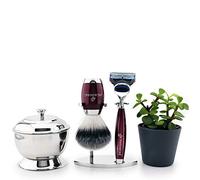 Five Edge Cartucho Razor & Pelo Sintético Borgoña Set de regalo de afeitado con cuenco de acero y soporte