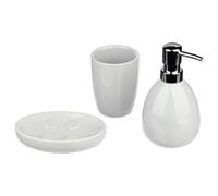 FIVE Seda Juego de baño 3 piezas SBD sol, blanco jabon, Ceramica, Jabonera: 14x9x3.5 cm vaso: 10,5x8x8 cm dispensador: 16,5x9,5x9,5 cm