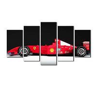 Five-Seller 5 Paneles, F1 Rojo Coche De Carreras De Ferrari Cuadro En Lienzo Arte De La Pared Impresión En Lienzo Obra De Arte para La Decoración del Hogar Sala De Estar (con Marco,75_x_150_cm)