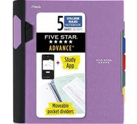 Five Star Advance 820013G - Cuaderno en espiral con aplicación de estudio, 5 materias, rayas universitarias, 11 x 8-1/2 pulgadas, morado
