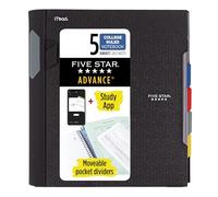 Five Star Advance - Cuaderno en espiral, papel rayado universitario, 5 divisiones, 200 hojas, colores variados (6326), color negro 1 unit
