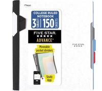 Five Star Advance Cuaderno espiral Plus aplicación de estudio, 3 materias, papel rayado universitario, 11 x 8-1/2 pulgadas, 150 hojas, con protector en espiral y separadores móviles, blanco, 1 unidad (73142)