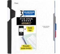 Five Star Advance Cuaderno espiral Plus aplicación de estudio, 3 materias, papel rayado universitario, 11 x 8-1/2 pulgadas, 150 hojas, con protector en espiral y separadores móviles, blanco, 1 unidad (73142)