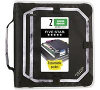 Five Star - Carpeta con 3 anillas redondas de 5 cm, cremallera y panel expandible de 5 pestañas, capacidad de 580 hojas, negro/gris (29052IT8)