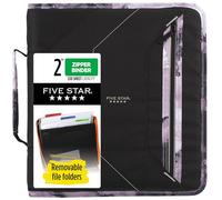 Five Star Carpeta con cremallera, carpeta de 3 anillos de 2 pulgadas para la escuela, capacidad de 530 hojas, 3 carpetas extraíbles con pestañas, negro/gris (29036IT8)