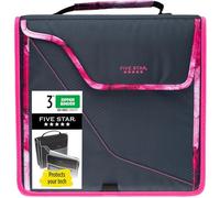 Five Star Carpeta con cremallera, carpeta de 3 anillos de 3 pulgadas para la escuela, archivo expandible de 5 pestañas, capacidad de 850 hojas, funda acolchada extraíble, azul marino/rosa (292960D)