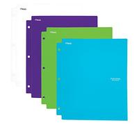 Five Star Carpeta de bolsillo y puntas, plástico, verde azulado, blanco, morado real, lima, paquete de 4 (38126)