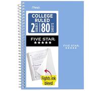 Five Star Cuaderno de 2 asignaturas, rayado universitario, 9 1/2 x 6 pulgadas, 80 hojas, azul marea (840029CG1-ECM)