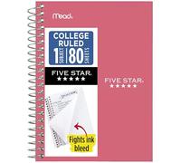 Five Star Cuaderno en espiral, 1 materia, papel rayado universitario, 4-3/8 x 7 pulgadas, tamaño personal, 80 hojas, combate el sangrado de tinta, cubierta resistente al agua, rosa de graduación