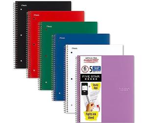 Five Star Cuaderno en espiral, 5 materias, papel rayado universitario, 200 hojas, 11 x 8-1/2 pulgadas, colores surtidos, el color puede variar, paquete de 6 (73793)