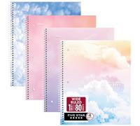 Five Star Cuaderno en espiral + aplicación de estudio, 1 materia, papel rayado ancho, 8 x 10-1/2 pulgadas, 80 hojas, nubes, paquete de 4 (930294F)