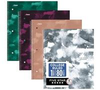 Five Star Cuaderno en espiral + aplicación de estudio, 1 materia, papel rayado universitario, 8-1/2 x 11 pulgadas, 80 hojas, gráficos, paquete de 4 (850221F)