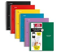 Five Star Cuaderno en espiral, paquete de 6, 1 materia, papel de rayas anchas, combate el sangrado de tinta, cubierta resistente al agua, 8-1/2 x 10 pulgadas, 100 hojas, varios colores pueden variar