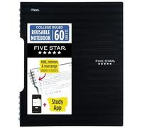 Five Star Cuaderno en espiral reutilizable + aplicación de estudio, cuaderno de 9 x 11 pulgadas con 60 hojas rayadas universitarias, color negro (820476A)