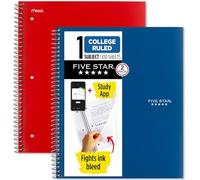 Five Star Cuadernos en espiral + aplicación de estudio, paquete de 2, 1 tema, papel rayado universitario, 100 hojas, 11 x 8-1/2 pulgadas, azul pacífico, rojo fuego (38452)