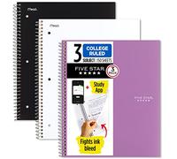 Five Star Cuadernos espirales, paquete de 3, 3 materias, papel rayado universitario, 11 x 8-1/2 pulgadas, 150 hojas, negro, blanco y rojo (820192)