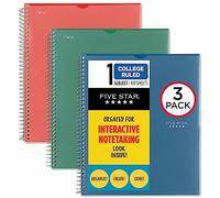 Five Star Cuadernos interactivos en espiral, paquete de 3, 1 materia, papel rayado universitario, 11 x 8-1/2 pulgadas, 100 hojas, cubierta personalizable, verde bosque, rojo fuego, azul pacífico (820197-ECM)