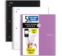 Five Star Espiral Notebooks Plus aplicación de estudio, paquete de 3, 5 temas, papel rayado universitario, 200 hojas, 11" x 8-1/2", escuela, con cable, colores surtidos (38500)