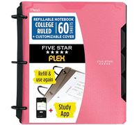 Five Star Flex - Cuaderno recargable + aplicación de estudio, carpeta de juntas tóricas de 1 pulgada con pestañas y divisores, capacidad de 220 hojas, incluye 60 hojas de papel rayado universitario de