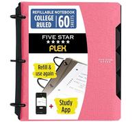 Five Star Flex - Cuaderno recargable + aplicación de estudio, carpeta de juntas tóricas de 1 pulgada con pestañas y divisores, capacidad de 220 hojas, incluye 60 hojas de papel rayado universitario de