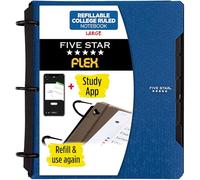 Five Star Flex - Cuaderno recargable + aplicación de estudio, papel rayado universitario, anillos TechLock de 1 pulgada, bolsillos, pestañas y divisores, capacidad para 200 hojas, azul pacífico