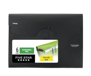 Five Star Organizador de archivos expandible, organizador de archivos de acordeón de 6 bolsillos, cierre elástico, capacidad para 11 x 8-0.5 pulgadas, negro (72391)