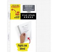 Five Star Papel de hoja suelta insertable, 3 agujeros perforados, papel de relleno reforzado, papel rayado gráfico para añadir y reorganizar páginas en cuaderno en espiral, 11-1/2 x 8 pulgadas, 75 hojas/paquete (17018)