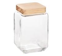 5five - tarro cuadrado de cristal con tapa de madera de pino 1,7l