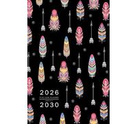 Five Year Planner 2026-2030: 6x9 Monthly Journal Organizer Medium | Boho Ornamental Feather Design Black