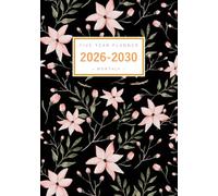 Five Year Planner 2026-2030: A5 Monthly Notebook Organizer Small | Watercolor Delicate Flower Design Black