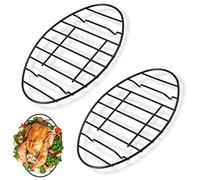 Fivebop Paquete de 2 estantes para asar con pies integrados, 12 x 8.5 pulgadas, estante de refrigeración antiadherente ovalado negro para cocina, hornear, asar, secar al horno y lavavajillas (2)