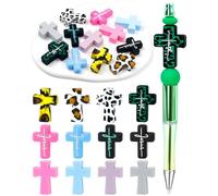 FIVEIZERO 12 cuentas focales de silicona para bolígrafos, dijes de goma en forma de cruz de leopardo, cuentas de Jesús para bolígrafo de cuentas, pulsera, collar, accesorios para hacer llaveros