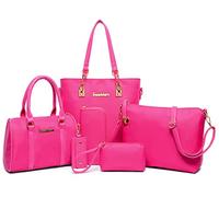 FiveloveTwo Mujeres Damas Juego de 6 Piezas Bolsos Bandolera Mochila Totes Shoppers y Bolso de Hombro Cuero de PU Carteras de Mano y Clutches Rosa