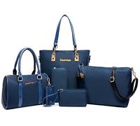 FiveloveTwo Mujeres Damas Juego de 6 Piezas Bolsos Bandolera Mochila Totes Shoppers y Bolso de Hombro Cuero de PU Carteras de Mano y Clutches Azul