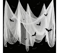 FiveMileBro 215 x 500 cm Gasa Sangrienta Halloween | Gasa para decoración gótica | Tela Espeluznante Gigante para Casa Embrujada, Puertas, Ventanas y Exteriores (Blanco)